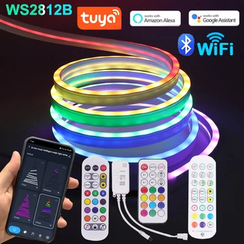 WS2812B LED Neona Strip Gaismas Tuya, WiFi, Bluetooth Kontroles RGB Sapņu Krāsa Flex Silikona Caurule Gaismas Mājas TV Apgaismojums Apdare