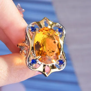 925 sudraba itālijas tiesa griešanai amatniecības dzeltens dimanta krāsu treasure ring light luksusa retro divu krāsu atvērt gredzenu sieviete