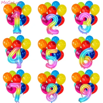 40 Collu Varavīksnes Skaits, Folija Baloni Ciparu Hēlija Baloni, Konfektes Krāsas Lateksa Balonu Dzimšanas Dienas Svinības Rotājumus Bērniem Dāvanu Globos