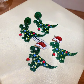 U-Burvju Vintage Sarkans Ziemassvētku Cepure Zaļā Dinozauru Vilināt Earings Sievietēm Akrila Zvaigžņu Festivāls Ģeometriskā Earings Juvelierizstrādājumi