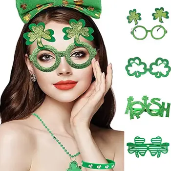 St Patrika Diena ir Īrijas Puse Laimīgs Zaļo Āboliņa Brilles Festivāla Karnevāls Puse Dekoratīvie Foto Aksesuārus DIY Brilles
