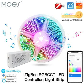 ZigBee LED Kontrolieris Gaismas Lentes RGB (KMT Reostats Mūzikas Sinhronizācijas Tuya Smart App Kontroles ar Alexa, Google Smartthings Tālvadības pults