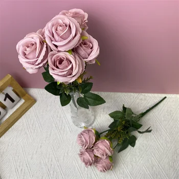 Mākslīgie Ziedi Zīdu Rožu Augstas kvalitātes Balts Pušķis Rozā Ziedi Kāzu svinības Festivāls 
