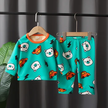 Bērnu Pidžamas Komplekts Rudens Mīkstu Kokvilnas seksīga Apakšveļa Bērniem, Multiplikācijas filmu Dzīvnieku Sleepwear Zēnu Apģērbs Atbilstu Pidžamas Naktsveļu komplekts