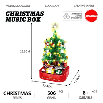 Radošo Ekspertu Ziemassvētku Eglīte Rotējošo Music Box Modeli, Celtniecības Bloki KM LED Gaismas Spīd Ziemassvētki Ķieģeļi Rotaļlietas Bērniem Dāvanas Se