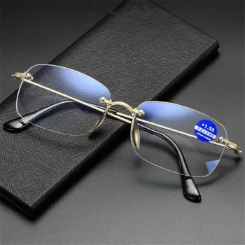 Bifocal Lasīšanas Brilles Vīrieši Sievietes bez apmales Anti-zila Gaisma Tālu Netālu Presbyopic Brilles Hyperopia Dioptrijas +1.0+1.5 +2.0+2.5 3.0