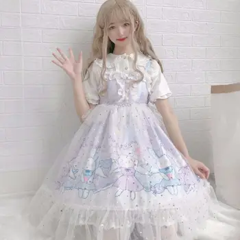 Japāņu JSK lolita kawaii salda meitene kleita cute drukāšanas mežģīnes Gothic vicotrian kleita gothic lolita bez Piedurknēm loli cosplay