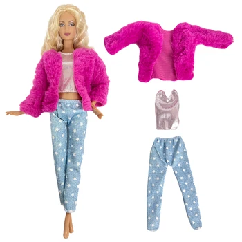 NK 1 Iestatiet Modes Apģērbu Rozā Mētelis+Top+ Trouseres Barbie Doll Kleitas Ikdienas Valkāšanai Mūsdienu Apģērbs Meiteņu Lelle AccessoriesToys