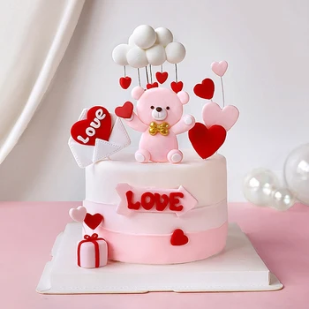 Rozā Lācis ar loku sirds formas Mīlu Jūs Kūka Topper Valentīna Diena Puse Rotājumi Jubileju Cepšanas Piederumi Mīlestības Dāvanas