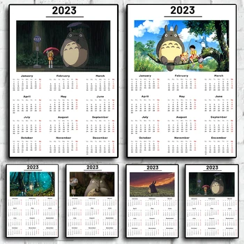 2023 Kalendāra Japānas Anime Miyazaki Totoro Estētisko Sienas dekori plakātu Mājas Telpu Dekorēšana Kvalitātes plakāti, kanvas glezna