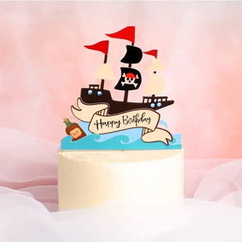 Jūras pirātu Motīvu Papīra Dzimšanas dienas Kūka Topper Pirātu Dārgumu Karti Kuģa Kūka Topper Bērniem Dzimšanas dienas ballīti Cupcake Apdare
