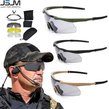 JSJM Militārās Taktikas Aizsargbrilles CS Airsoft Pretvēja Šaušanas Brilles, HD 3 Objektīva Motokrosa Motociklu Alpīnisma Drošu Brilles