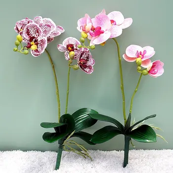 Mākslīgā Phalaenopsis Ziedu Plastmasas Orhideju Zars Ar Lapām Viltus Ziedi Kāzu Piemājas Dzīves Telpu Dekorēšana