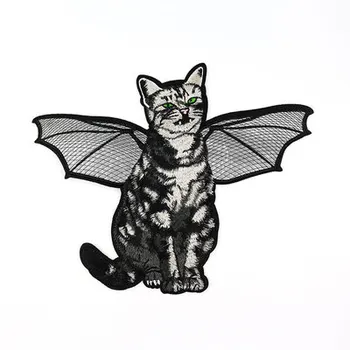 Kaķis ar Spārniem Plāksteris Izšūti Plāksteri Piešūt Ielāpus Apģērbu uzlīmes, aplikācijas auduma programmas līdz 2018. Apdare 2gab