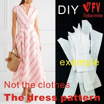 Sieviešu apģērba modelis ar V-veida Kakla ilgi šūšanas veidni, lielās šūpoles kleitu griešanas zīmēšanas BLQ-291