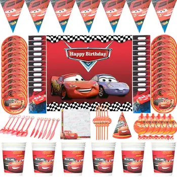 Disney Lightning Mcqueen Automašīnas, Bērnu Dzimšanas Dienas Svinības Piederumi Vienreizējas Lietošanas Galda Piederumi Cup Plate Set Baloni Fons Apdare