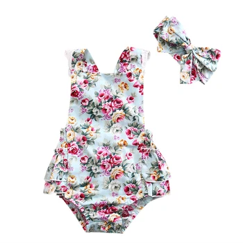 Jaundzimušais Mazulis Baby Girl Ziedu Vasaras Drēbes bez Piedurknēm Romper Gadījuma Tērpiem, Uzstādīt Mežģīnes Jumpsuit Viens gabals