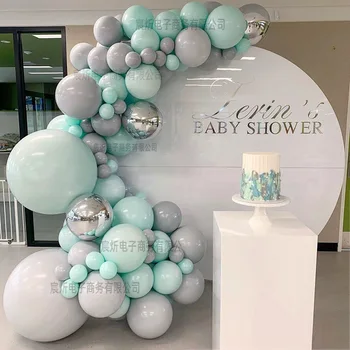 105Pcs/daudz Tiffany Blue Baloni Arkas Vainags Kāzu Dekori Pelēkā Macaron Zila gaisa Balonu Globos Baby Dušas Dzimšanas dienas svinības
