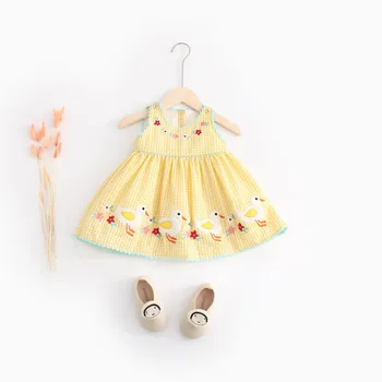 Bērnu Vasaras Meitenes Kleita Baby Kids Modes Apģērbu Aplikācijas Multfilmu Izšuvumi Viegla Veste Kleitas