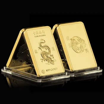 Bank of China Zelta Lietņu Bārs, Ķīniešu Pūķis, Suvenīru, Dāvanu Tai Chi Piemiņas Monētas Zelta Pārklājumu Bāri