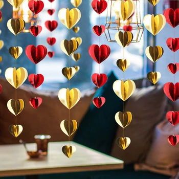 Valentīna Dienas 3D Sarkano Mīlestības Sirds Vainags Puse Rotājumi Zelta Sirds Karājas Streamer Banner Iesaistīšanās Kāzu Līgavas Duša