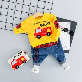 Baby Boy Cartoon Auto, T-kreklu, Džinsu Apģērbu Komplekts Bērniem Jaunākās Pavasara Zēnu Apģērbs Toddler Apģērbs 1 2 3 4 Gadiem