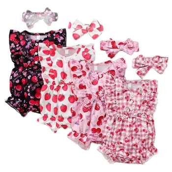 Ziedu Meitene Bērnu Bodysuits Vasaras Baby Girl Apģērbu Komplekts bez Piedurknēm Bērnu Apģērbu Jauns Piedzimst 6-12M Kokvilnas Bodysuits Zīdaiņiem