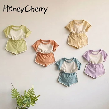 HoneyCherry Vasaras Bērnu Īsām Piedurknēm Set Baby Bērnu Apģērbi Bērnu Apģērbu Vasaras T-krekls, Šorti Divi Gabali