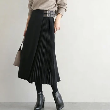 Sievietes Augstu Vidukļa Svārki Gadījuma Cietā Streetwear Slim-Line Svārki Dāmas Harajuku Vintage Pogu Nelegālo Kroku Svārki, Sieviešu