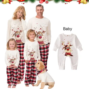 2022 Ziemassvētku Ģimenei, Pidžamas SetDeer Pieaugušo Bērnu Ģimenes Atbilstošas Drēbes Top+Bikses Ziemassvētki Sleepwear Pj ' s Set Baby Romper