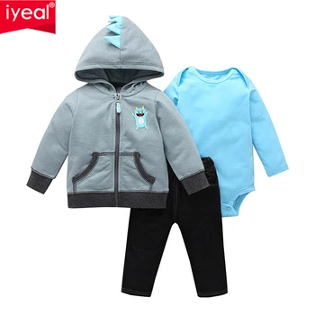 IYEAL Baby Girl Apģērbu Komplekts Toddler Zēns Apģērbs Unisex Jaundzimušo Bebes Drēbes Kapuci Jaka, Mētelis+Kombinezonus+Bikses 3PCS Tērpiem