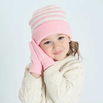 2022 Rudens Ziemas Cepure Bērniem Zēni, Meitenes (vāciņi + Cimdi) 2PC Silts Strped Adītas Cepures ar Earflaps Gudrs Lovely Baby Beanie 1-8Y