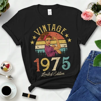 Vintage Retro 1975 Limited Edition Vasaras Modes Apģērbu, Sieviešu T Krekli 48th 48 Gadus Vecs, Dzimšanas dienas svinībām, Dāmas, Drēbes, T