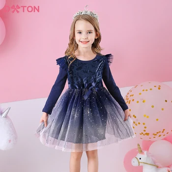 DXTON Princese Kleita Meitenēm Dzimšanas dienas svinības Apģērbu ar garām Piedurknēm Meitenēm Kleitu Bling Sequin Ziemas Bērniem, Meitenēm, Tutu Kleita