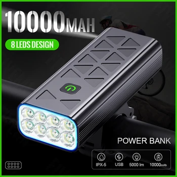 10000mAh Velosipēds Gaismas Velosipēdu LED Gaismas USB Lādējamu Lukturu 8T6 Super Spožu Lukturīti MTB Brauca ar Velosipēdu Lukturis
