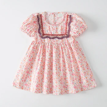 2022. gada Vasarā Jauni Bērnu Meitenei Kleita korejiešu Versija Puff Piedurknēm Kvadrātveida Kakla Mežģīnes Ziedu Princese Vestidos Bērnu Apģērbs
