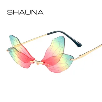 SHAUNA Unikālo Spāres Spārnu Saulesbrilles Sieviešu Modes Dubultā Krāsas bez apmales Toņos UV400