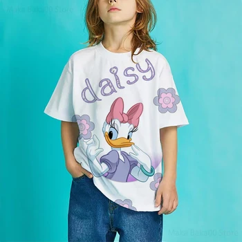 Bērnu apģērbu jaunā vasaras T-krekls gadījuma karikatūra apaļu kakla sporta krekls drukas Disney Donald Duck Daisy meitenes apģērbu augšu