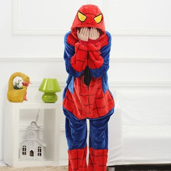 Dzīvnieku Spider Anime Pidžamu Kigurumi Pieaugušo Pyjama Ģimenes Pajama Komplekti Sieviešu Ziemas Flaneļa Pelēkā Vārna Mamma Meitai Onesies Sleepwear