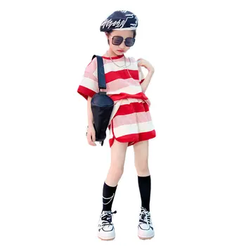 Jaunas Vasaras Meiteņu Apģērba Komplekts Svītrainām Gadījuma Atpakaļ Dobi No Topi Un Bikses, Modes, Bērnu Bērnu Apģērbs Bērnu, Pusaudžu Drēbes Uzvalku