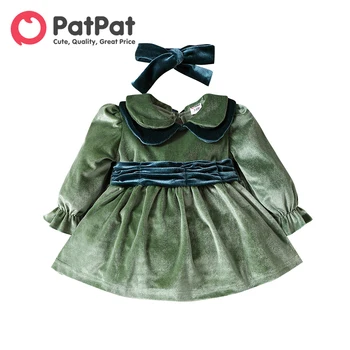 PatPat 2gab Baby Girl Atšķirībā Peter Pan Apkakli Ilgtermiņa piedurknēm Tumšā Puse Kleita ar Galvu Komplekts