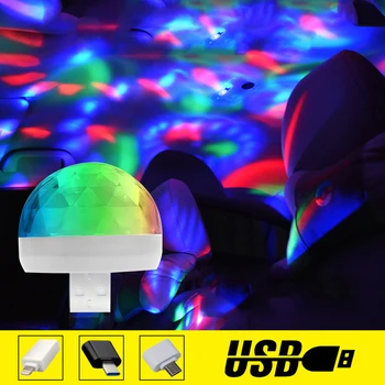 Auto Led Auto Lampas USB Apkārtējās Gaismas DJ RGB Mini Krāsains Mūzikas Skaņas indikators USB-C Interfeiss Apple Saskarne Brīvdienu Puse Karaoke