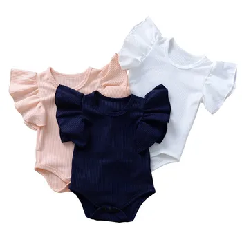 Jaundzimušo Dvīņu Bērnu Apģērbs Vasaras Apģērbs Mazulim Meitene Cieta Bodysuit Īsām Piedurknēm Jumpsuit Playsuit Apģērbs Apģērbs