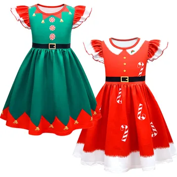 2023 Zaļo Elfu Meiteni Ziemassvētku Kostīms Festivāls Santa klaus Meitenēm Jauno Gadu Chilren Apģērbu Masku Ziemassvētki Puse Kleita Komplekts