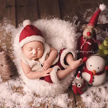 Jane Z Ann Jaundzimušo Fotogrāfiju Tērpu Santa Claus Ziemassvētku xmas Tēmu Cepure + Veste + Bikses, Uzvalks