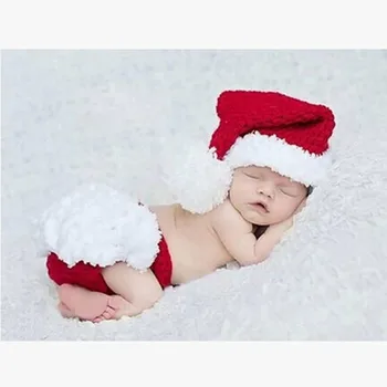 Jaundzimušā bērna Ziemassvētku cepuri un bikses kopa Roku Adīt bērnu Foto Foto Aksesuāri Tamborēt cepuri 1set XDT-102