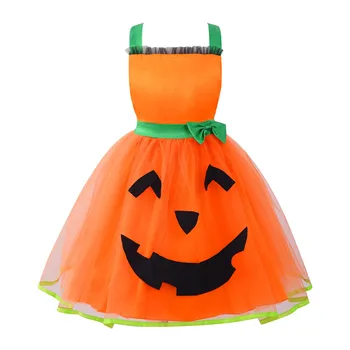 Halloween Bērniem, Meitenēm, Gudrs Ķirbju Kleita bez Piedurknēm Mežģīnes-up Backless Tutu Kleita Halovīni Puse Cosplay Fancy Dress Kostīmi
