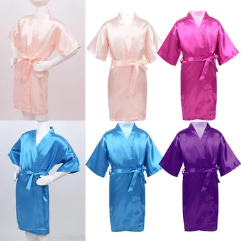 Bērni, Bērni, Meitenes tīrtoņa Krāsas Satīna Kimono Drēbes Peldmētelis Naktskrekls Sleepwear halāti Spa Puse, Kāzu, Dzimšanas dienu