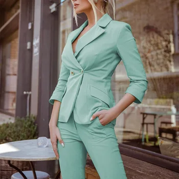 Tautas 2022. gada Pavasara/Vasaras Sieviešu Apģērbu Darbavietā Modes Dāmas Ikdienas Tērps, Tērps ar Kabatas Pogu Atbilstu Profesionālo Uzvalks