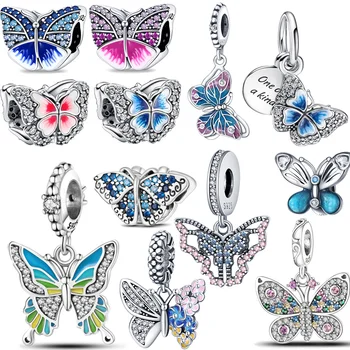 2022New 925 Sterling Silver Butterfly Krelles Fit Original 925 3MM Aproce Dāvana Sievietēm DIY Piekariņi Kulons Rotaslietas